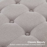 Cameron Button-Tufted Upholstered Bench with Metal Legs - Light Grey - 45-Degree Angle