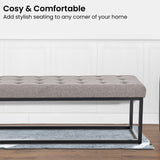 Cameron Button-Tufted Upholstered Bench with Metal Legs - Light Grey - Rear View