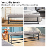 Cameron Button-Tufted Upholstered Bench with Metal Legs - Light Grey - Close-Up Angle