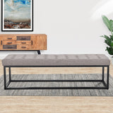Cameron Button-Tufted Upholstered Bench with Metal Legs - Light Grey - Extra Image