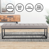 Cameron Button-Tufted Upholstered Bench with Metal Legs - Light Grey - Extra Image