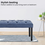 Cate Button-Tufted Upholstered Bench by Sarantino - Blue Linen - Rear View