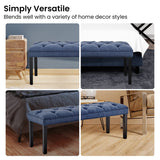 Cate Button-Tufted Upholstered Bench by Sarantino - Blue Linen - Close-Up Angle