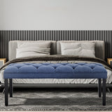 Cate Button-Tufted Upholstered Bench by Sarantino - Blue Linen - Low Angle