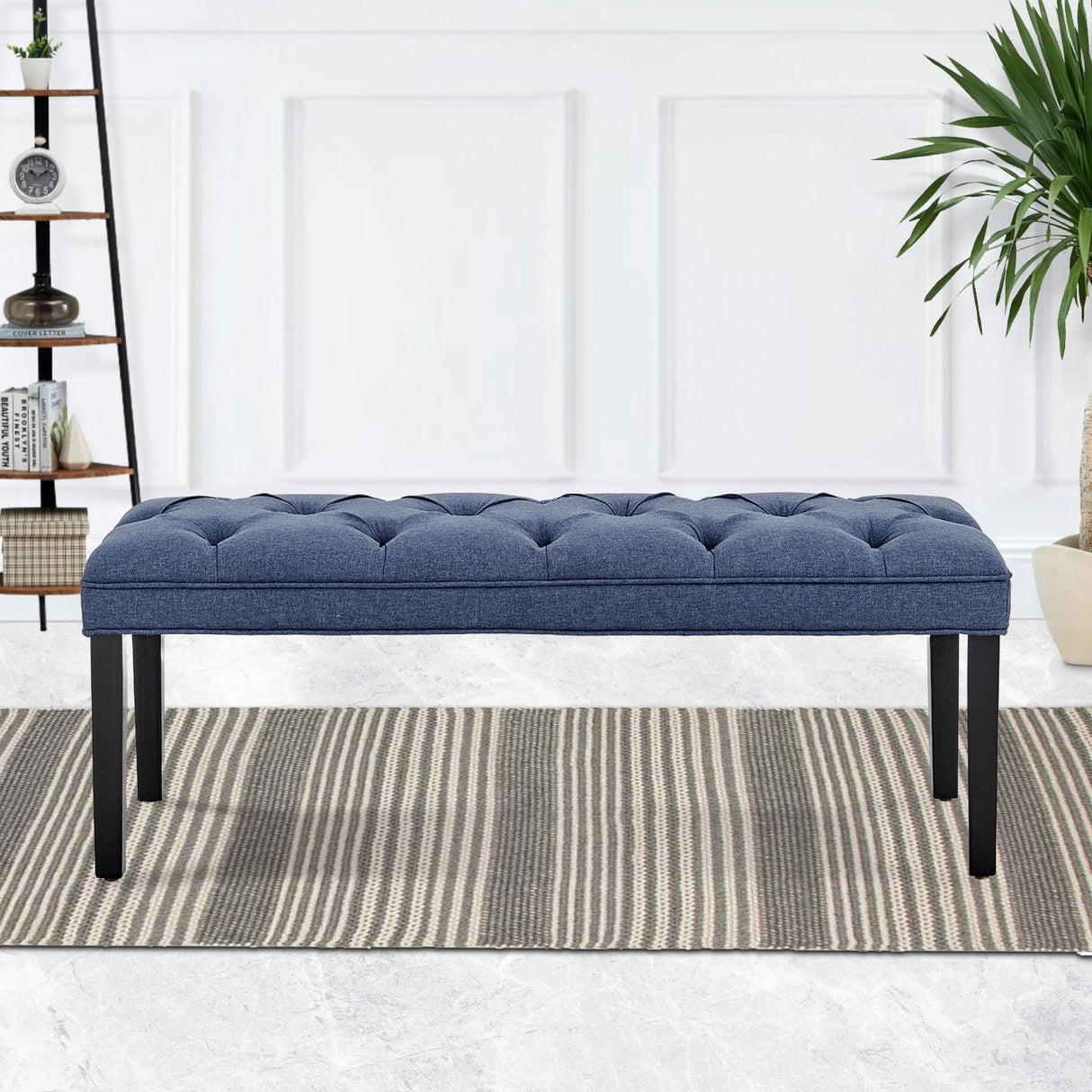 Cate Button-Tufted Upholstered Bench by Sarantino - Blue Linen