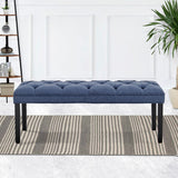 Cate Button-Tufted Upholstered Bench by Sarantino - Blue Linen - Extra Image