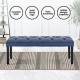 Cate Button-Tufted Upholstered Bench by Sarantino - Blue Linen - Extra Image