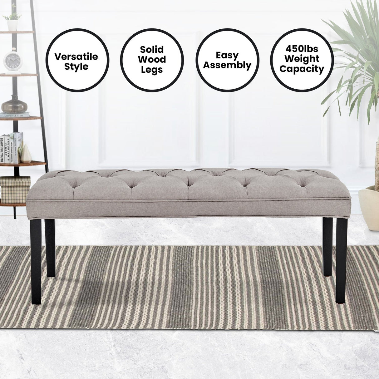 Cate Button-Tufted Upholstered Bench by Sarantino - Light Grey