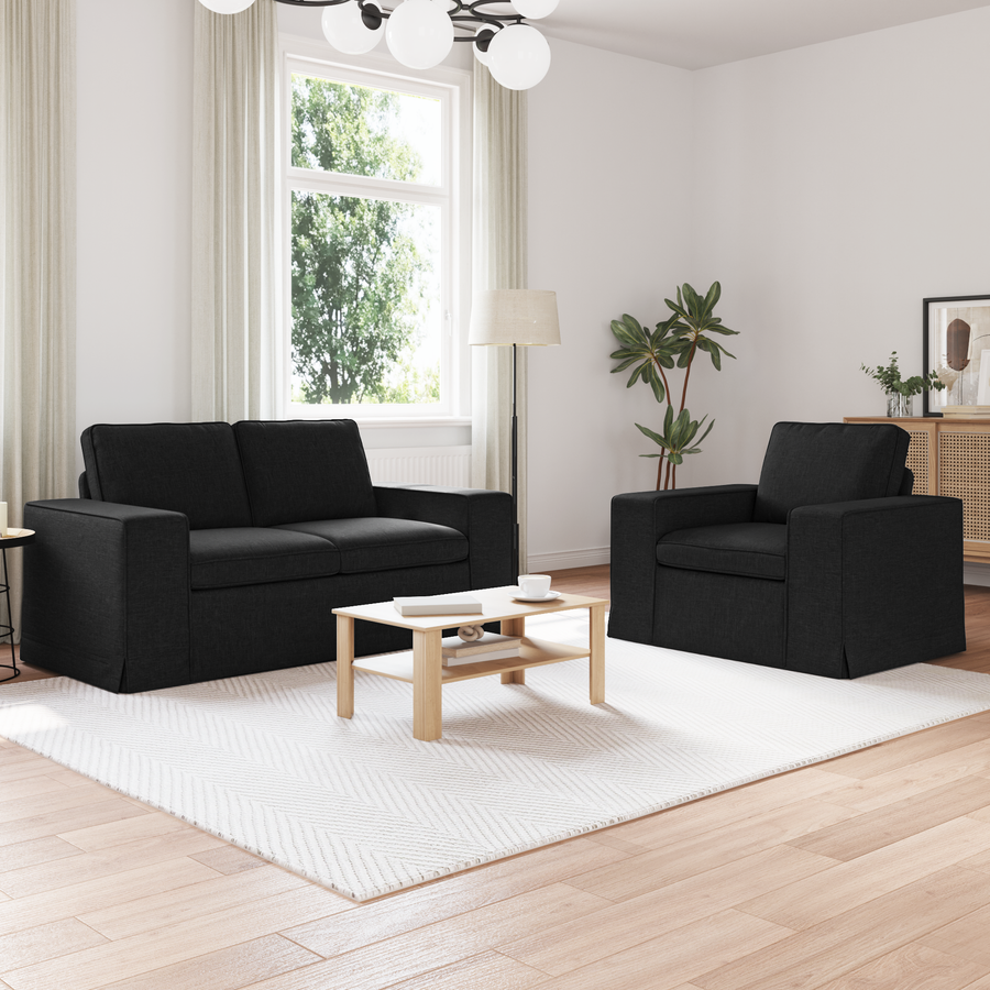 Sofa Set 2 pcs Black Fabric