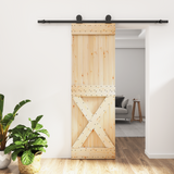 Sliding Door Natural and Black 70 x 210 cm Solid Pine Wood