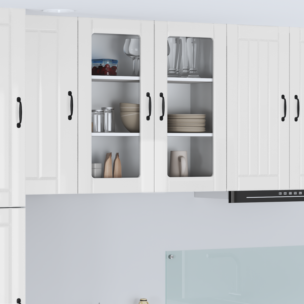 Wall Glass Cabinet LUCCA High Gloss White 80 x 31 x 80 cm