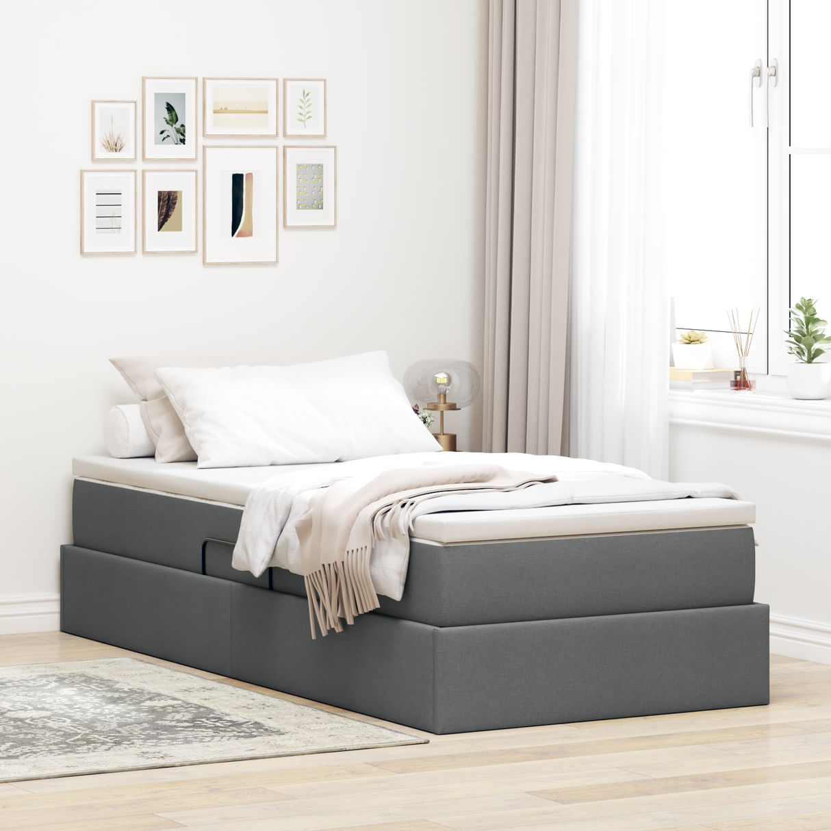 Storage Bed with Mattress Dark Grey 107 x 203 cm Polyester