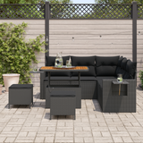 Garden Sofa Set with Cushion 9 pcs Black Poly Rattan - Side View