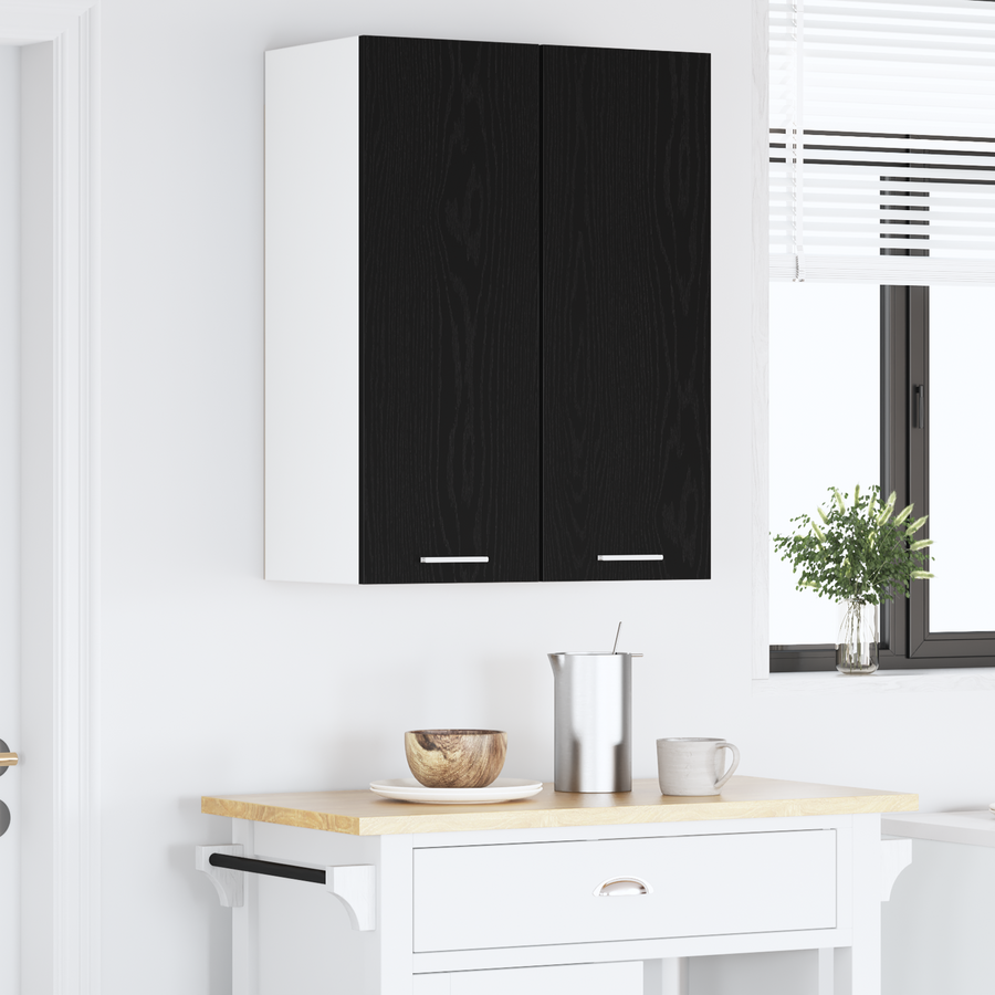 Hanging Cabinet Black Oak and White 30 x 31 x 80 cm