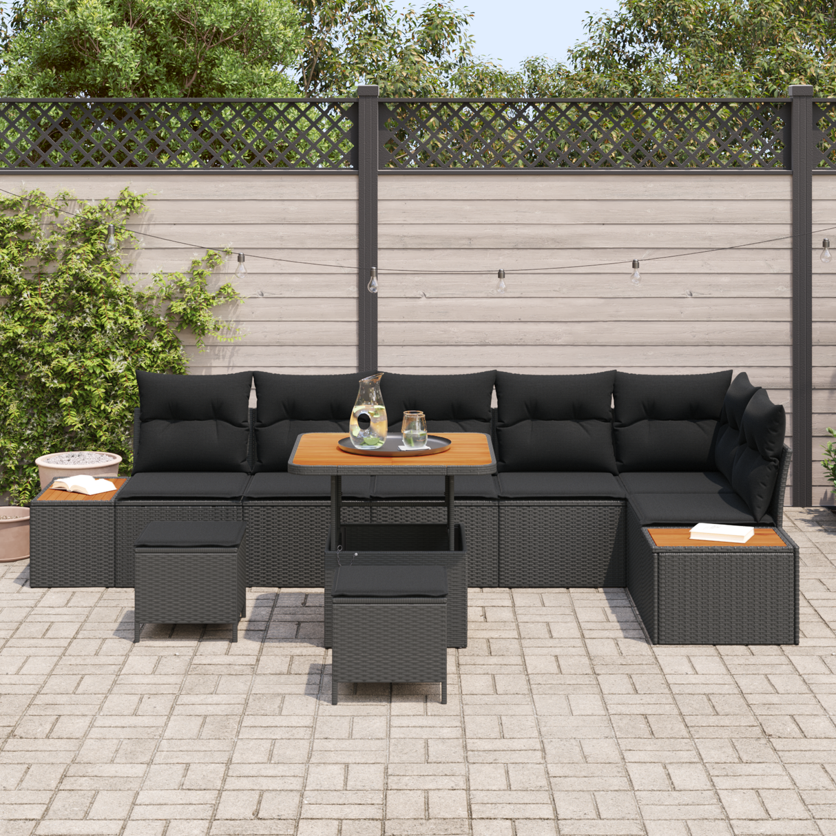 Garden Sofa Set 9 pcs Black Poly Rattan and Powder-coated Steel