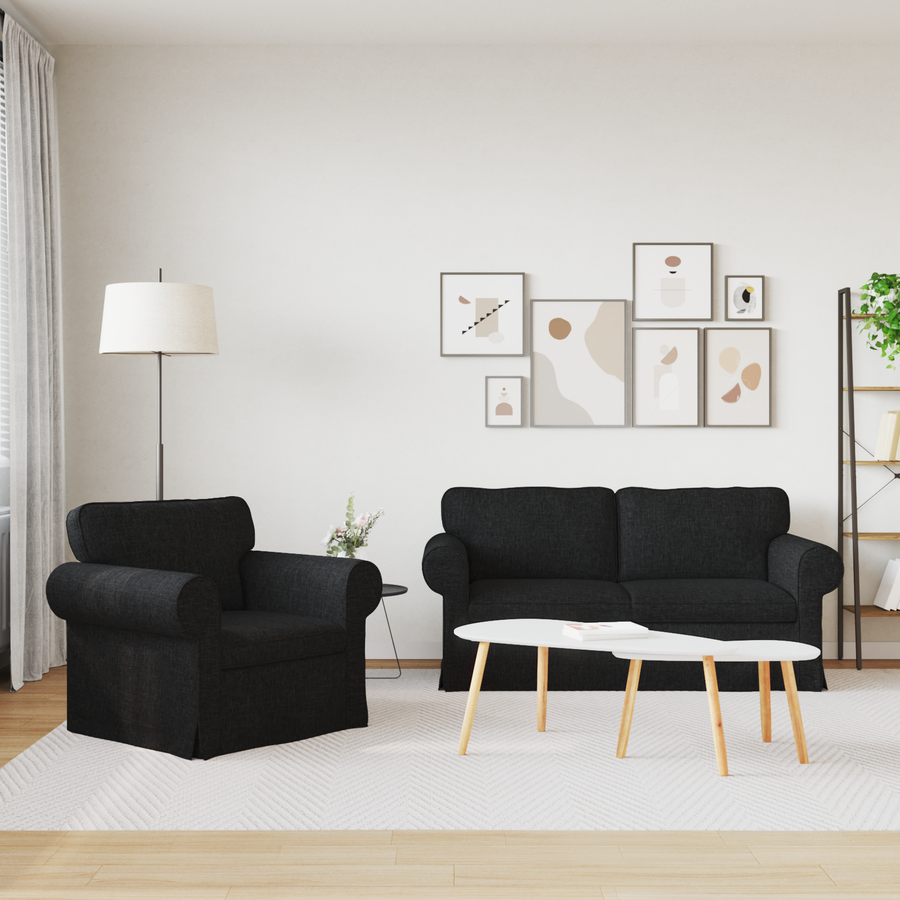 Sofa Set 2 pcs Black Fabric