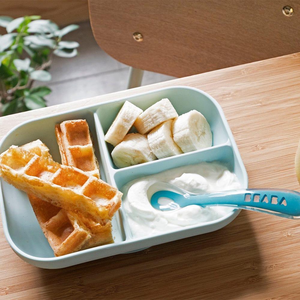 Beaba Silicone Suction Divided Plate & Spoon - Blue-1954803102959931395