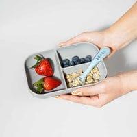 Beaba Silicone Suction Divided Plate & Spoon - Grey-2006733439470014466