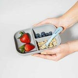Beaba Silicone Suction Divided Plate & Spoon - Grey - Front View