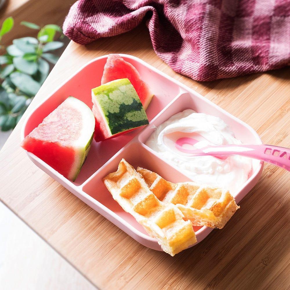 Beaba Silicone Suction Divided Plate & Spoon - Pink-1954803103119314947