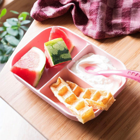 Beaba Silicone Suction Divided Plate & Spoon - Pink-1954803103119314947