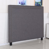 Bed Head Queen Charcoal Headboard Upholstery Fabric Studded Buttons - Top-Down View