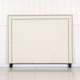 Bed Head Queen White Headboard Upholstery Fabric Studded Buttons