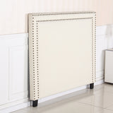 Bed Head Queen White Headboard Upholstery Fabric Studded Buttons - Front View