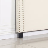 Bed Head Queen White Headboard Upholstery Fabric Studded Buttons - Top-Down View