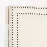 Bed Head Queen White Headboard Upholstery Fabric Studded Buttons - Side View