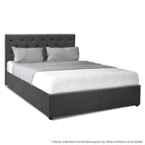 King Fabric Gas Lift Bed Frame with Headboard - Dark Grey - 45-Degree Angle