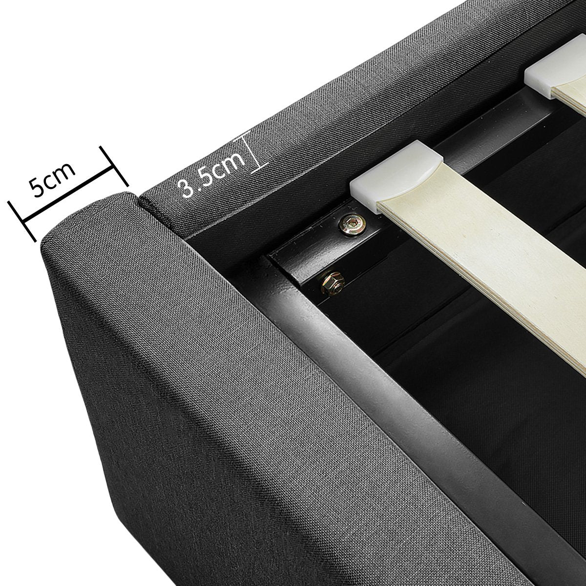 King Fabric Gas Lift Bed Frame with Headboard - Dark Grey