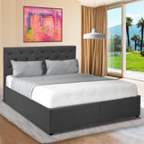 King Fabric Gas Lift Bed Frame with Headboard - Dark Grey - Side View