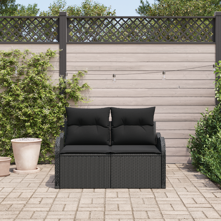 Garden Sofa with Cushion Black 121 x 62 x 69cm Poly Rattan