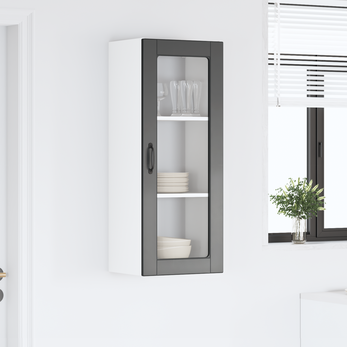 Wall Glass Cabinet PORTO Black 40 x 31 x 100 cm Engineered Wood