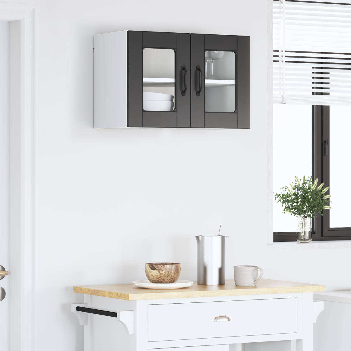 Wall Glass Cabinet PORTO Black 60 x 31 x 40 cm Engineered Wood