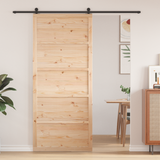 Barn Door 90 x 2,5 x 208 cm Solid Pine Wood Natural - Front View