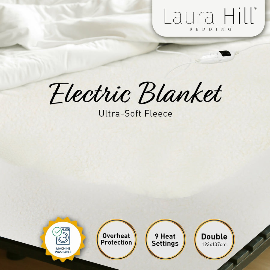 Laura Hill Heated Electric Blanket Fitted Fleece Underlay Throw Double