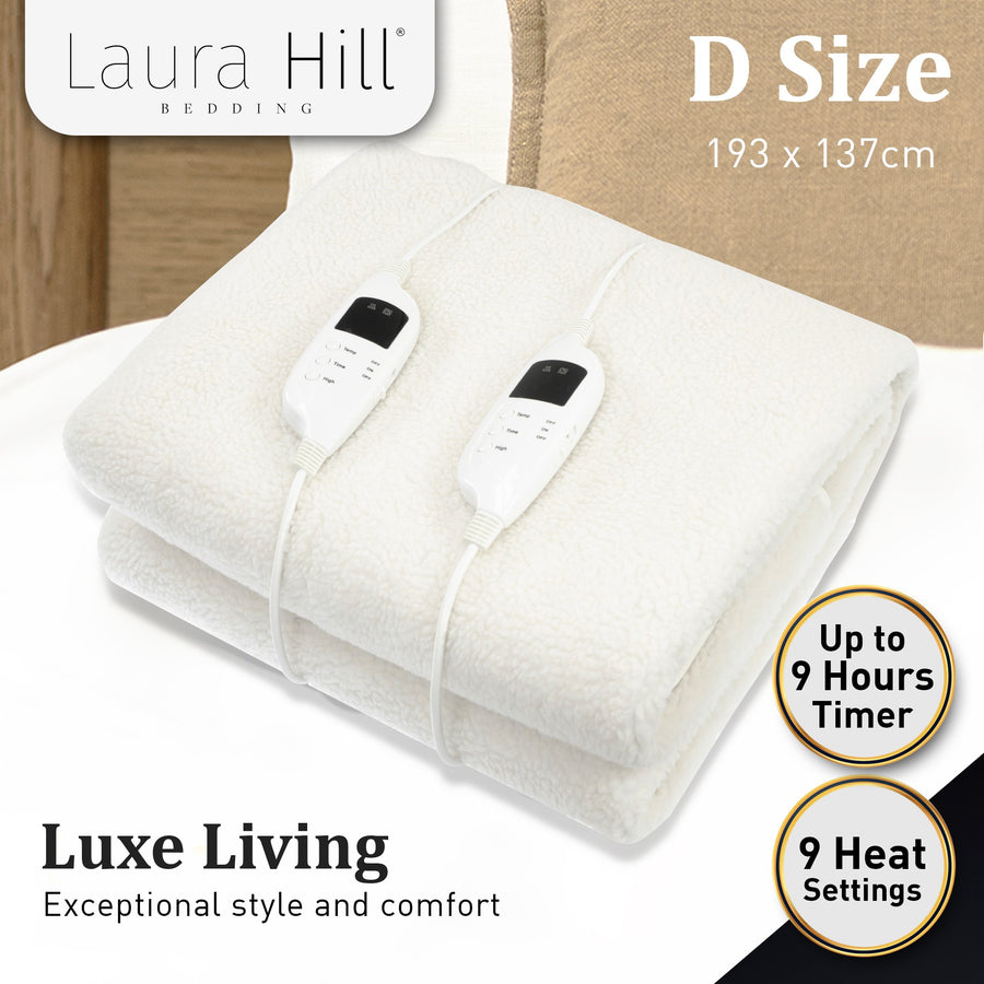 Laura Hill Heated Electric Blanket Fitted Fleece Underlay Throw Double