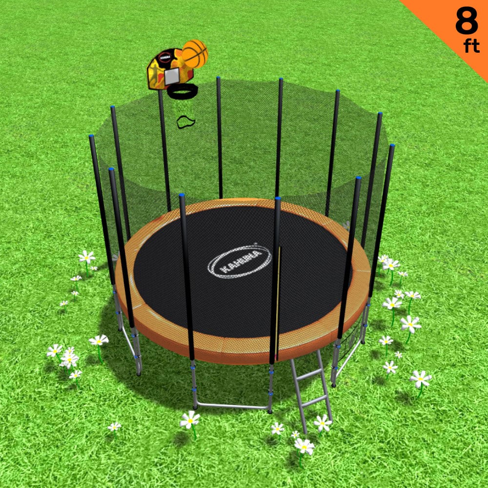 Kahuna 8 ft Round Spring Trampoline Free Safety Net Pad Basketball - Orange