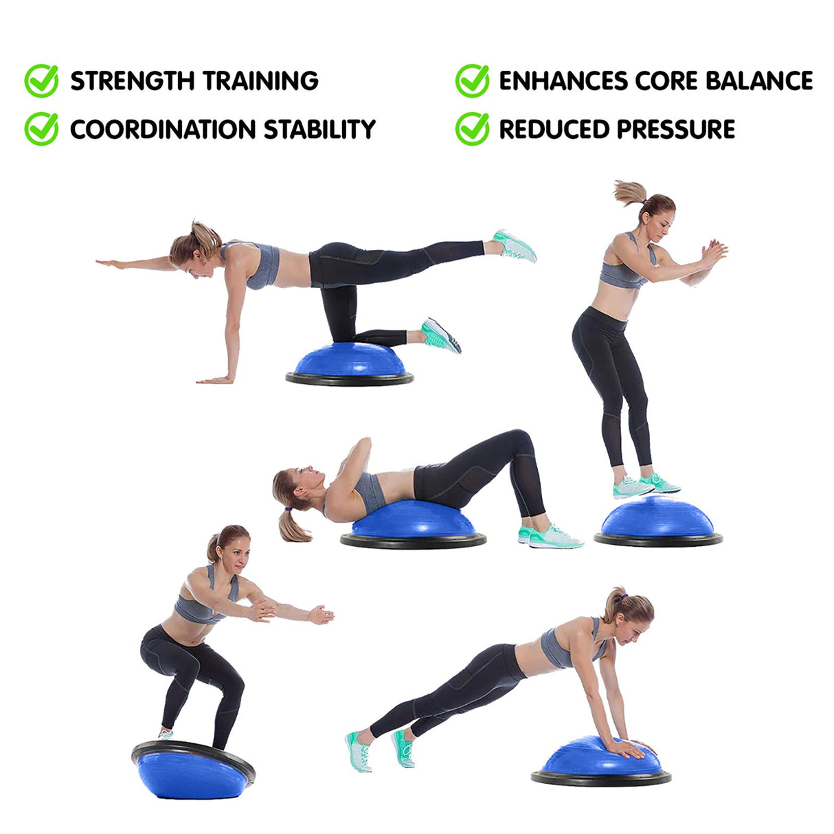 Powertrain Fitness Yoga Ball Home Gym Workout Balance Trainer - Blue