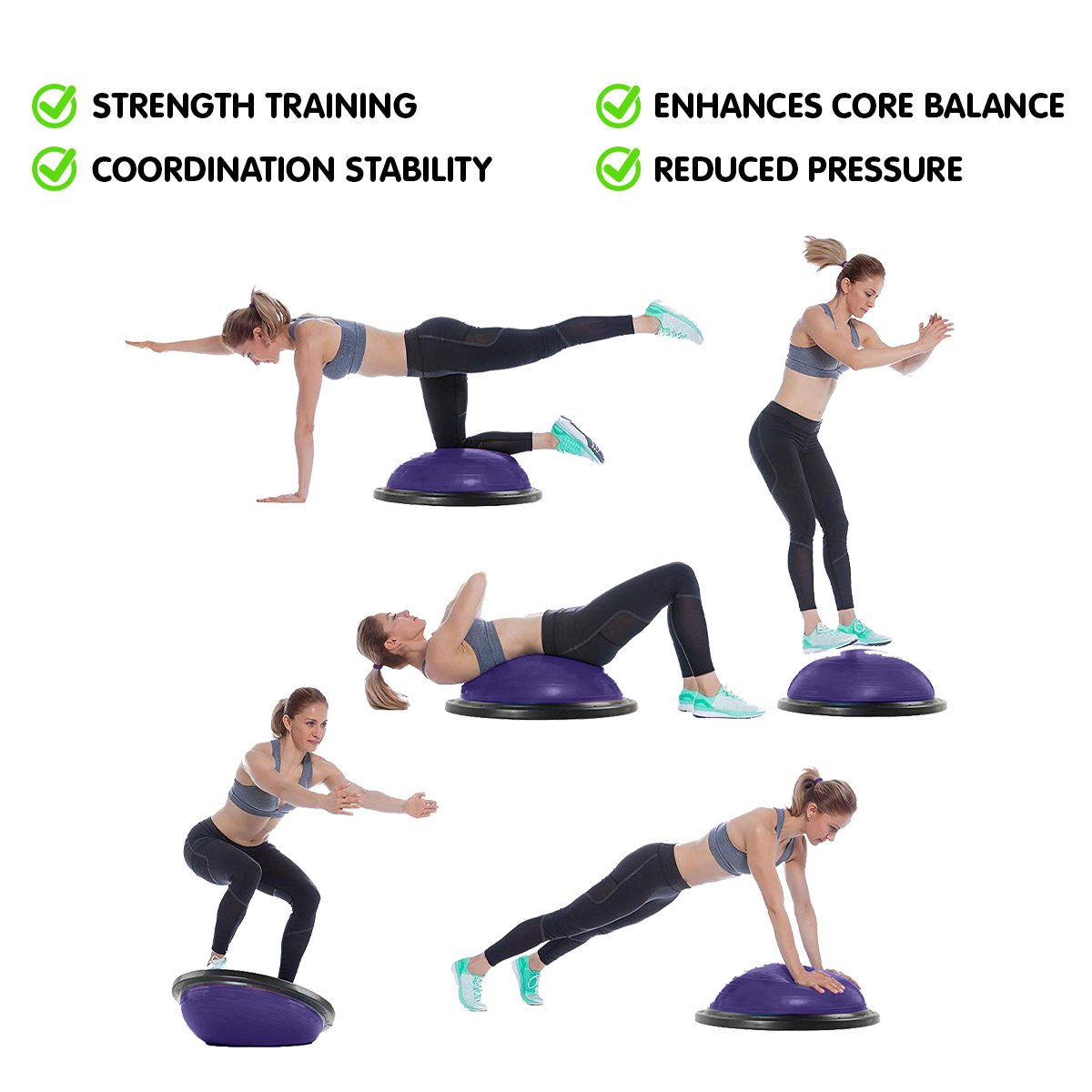 Powertrain Fitness Yoga Ball Home Gym Workout Balance Trainer - Purple