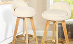 2 Pcs Wooden Bar Stools Swivel Padded Fabric Seat Dining Chairs Beige