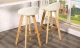 2 Pcs Wooden Bar Stools Swivel Padded Fabric Seat Dining Chairs Beige - Front View