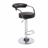 2X Black Bar Stools Faux Leather High Back Adjustable Crome Base Gas Lift Swivel Chairs - Front View
