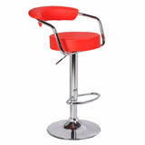 2X Red Bar Stools Faux Leather High Back Adjustable Crome Base Gas Lift Swivel Chairs - Front View