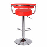 2X Red Bar Stools Faux Leather High Back Adjustable Crome Base Gas Lift Swivel Chairs - Side View