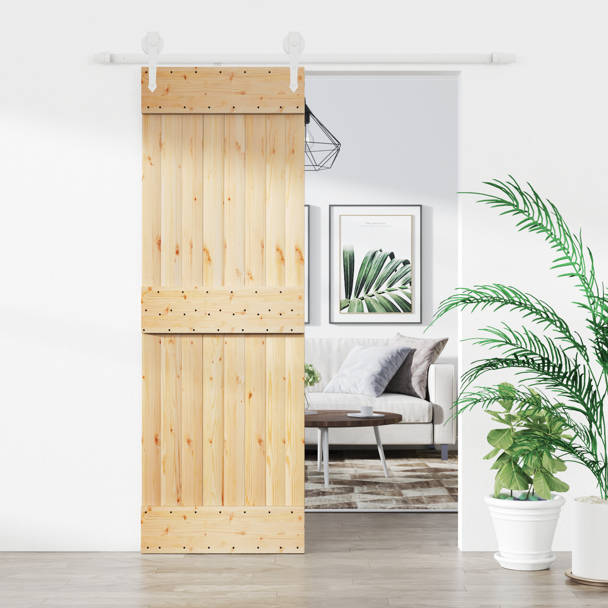 Sliding Door Natural and White 70 x 210 cm Solid Pine Wood