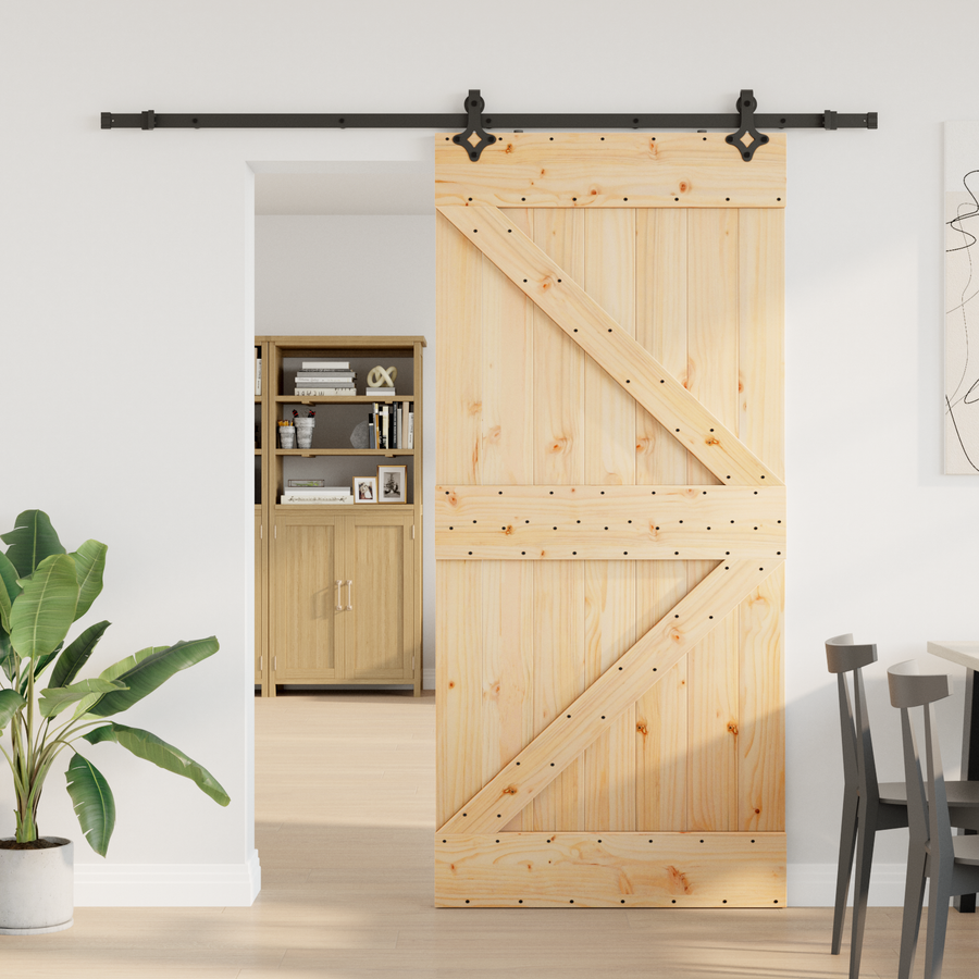 Sliding Door NARVIK Natural and Black 90 x 210 cm (213.5 cm)