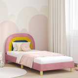 Kids'Bed Frame with Headboard Pink 90 x 190 cm Velvet - Front View